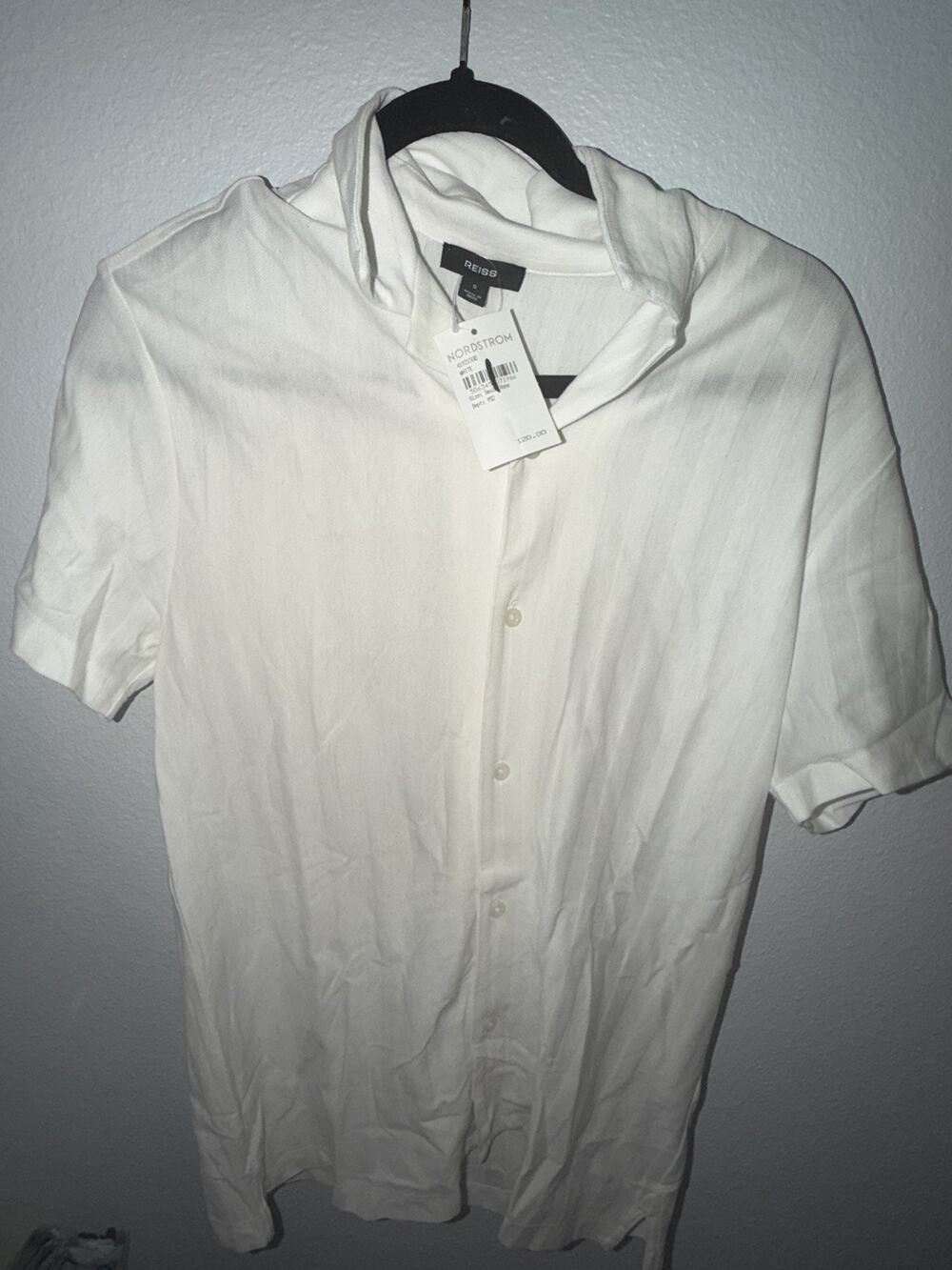 REISS SIZE SMALL WHITE Textured MENS COLLARED BUTTON UP DRESS SHIRT (AK16)